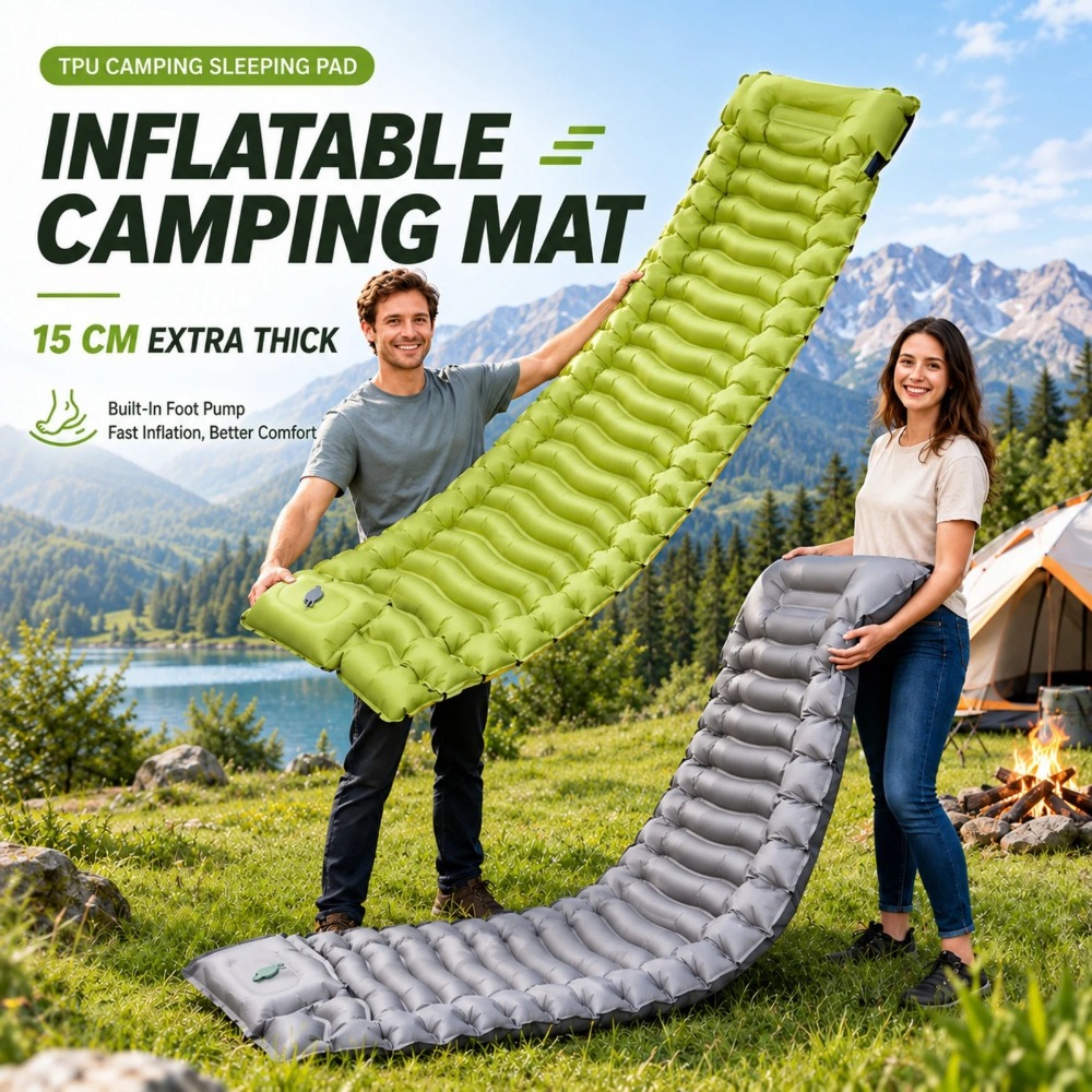 Outdoor Camping Rugs - Camping-Schlafmatte, aufblasbare Matratze, Outdoor-Camping-Fußpumpenmatte, leichte, aufblasbare