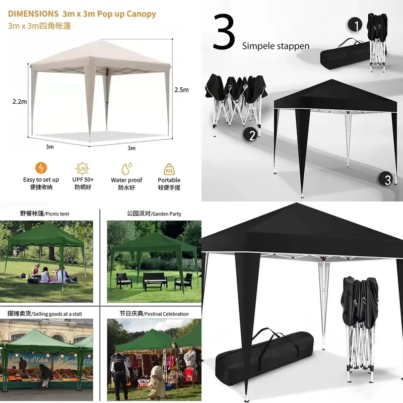 Outdoor Camping Exhibition - 300x300x220cm Faltbares Zelt Wasserdichter Pop-Up-Pavillon Outdoor
